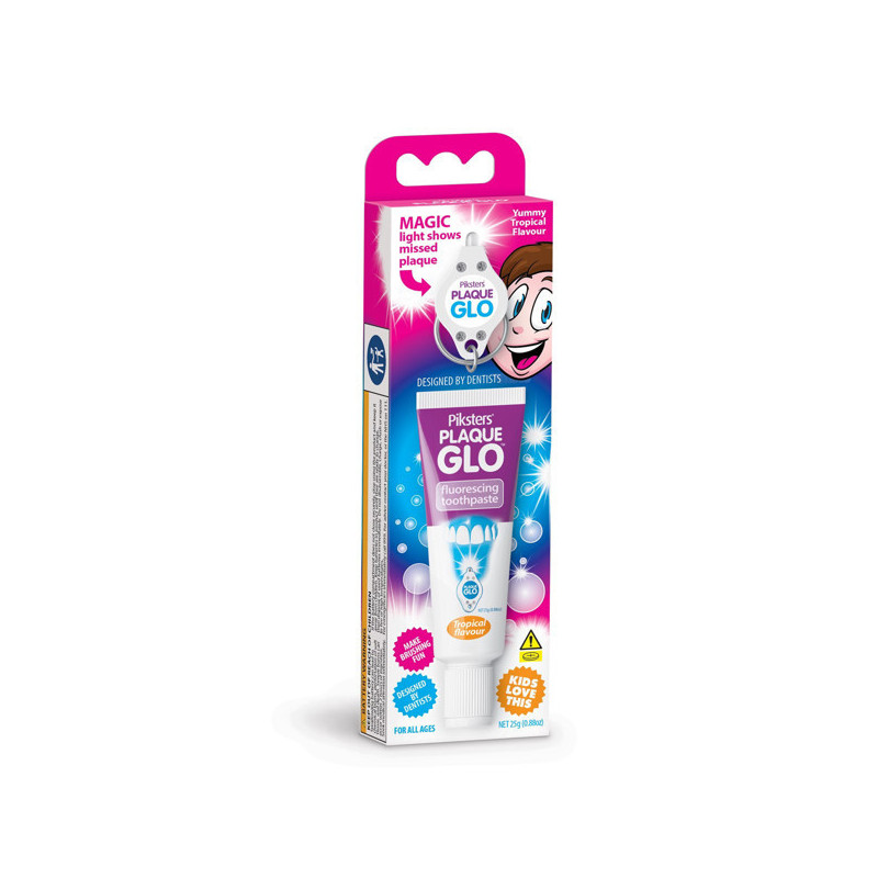 PIKSTERS PLAQUE GLO, apnašas nudažanti dantų pasta (su lempute), 25 g